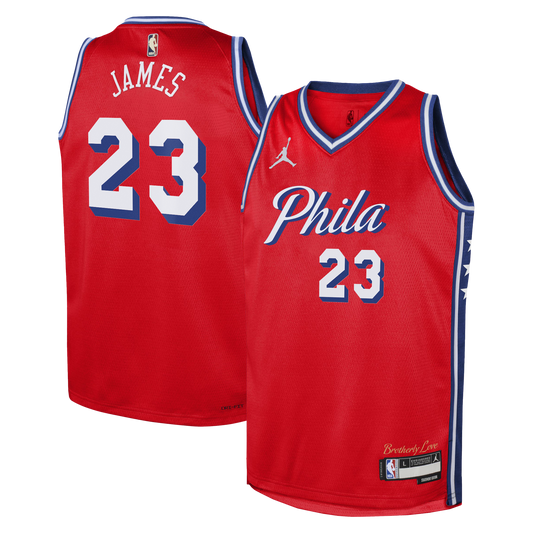 LeBron James Philadelphia 76ers Statement Edition Swingman Jersey - Red - Youth